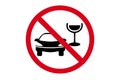 Please do Not drink and drive, crossed out car silhouette and glass icons on a red prohibition sign isolated on white background Royalty Free Stock Photo