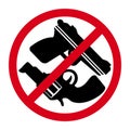 Please do not enter with any hand guns weapons. No weapons sign on red round with symbols gun Royalty Free Stock Photo