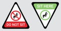 Please do not sit and sit here sign to prevent from Coronavirus or Covid-19 pandemic. Keep distance 6 feet or 2 meters physical Royalty Free Stock Photo