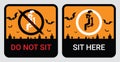 Please do not sit and sit here sign to prevent from Coronavirus or Covid-19 pandemic. Keep physical distancing for chair, seat, Royalty Free Stock Photo