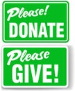 Please Donate and Give Green Sign Set Royalty Free Stock Photo