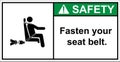 Please fasten your seat belt before the bus departs.label safety Royalty Free Stock Photo