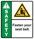 Please fasten your seat belt before the bus departs.label safety Royalty Free Stock Photo