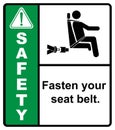 Please fasten your seat belt before the bus departs.label safety Royalty Free Stock Photo