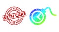 Scratched Please Handle with Care Stamp Seal and Lowpoly Spectral Colored Time Bomb Icon with Gradient