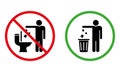 Please Keep Clean Silhouette Sign. Forbidden Drop Rubbish Sticker. Allowed Throw Litter, Garbage in Bin Icon. Warning