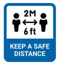 Please Keep A Safe Distance Blue And White Sign Graphic.