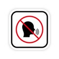 Please Keep Silence. Forbidden Speak Zone Red Round Sign. Man Talk Black Silhouette Icon. Ban Warning No Loud Noise