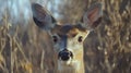Whitetail Deer Stares Intently Into the Camera, Ears Perked, Focused on a Sound Royalty Free Stock Photo