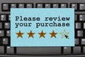 Please review your purchase message on a black keyboard Royalty Free Stock Photo