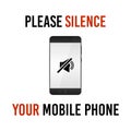 Please silence your mobile phone, vector sign.