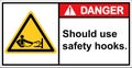 Please use the safety hook before every work.,Danger sign