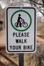 Please Walk Your Bike Sign Along Trail In Zion