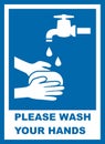 Please wash your hands, blue and white banner, eps.