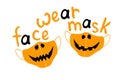 Please wear face mask - halloween simple illustration and lettering in flat style. Vector icon set isolated Royalty Free Stock Photo