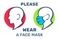 Please wear a face mask, vector illustration. Mask required, warning sign Royalty Free Stock Photo