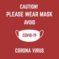 Please wear mask avoid covid-19 corona virus illustration on red background. Royalty Free Stock Photo