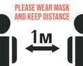 Please wear mask and keep safe social distance vector flat banner template. Maintain social distancing.