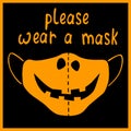 Please wear medical face mask - halloween poster, simple illustration and lettering in flat style. Measures to reduce risk of Royalty Free Stock Photo