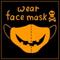 Please wear medical face mask - halloween poster, simple illustration and lettering in flat style. Measures to reduce risk of Royalty Free Stock Photo