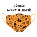 Please wear medical face mask - halloween poster, simple illustration and lettering in flat style. Measures to reduce risk of Royalty Free Stock Photo