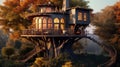 Discover the allure of this captivating photo showcasing a magnificent treehouse designed for the whole family