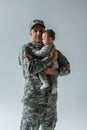 pleased American serviceman in military uniform