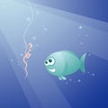 Pleased fish and scared worm Royalty Free Stock Photo