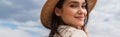 pleased young woman in sun hat Royalty Free Stock Photo