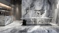 Pleasing dining area with floor and wall decor made of grey marble. Generative Ai Royalty Free Stock Photo