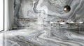 Pleasing dining area with floor and wall decor made of grey marble. Generative Ai Royalty Free Stock Photo