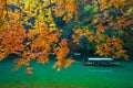Pleasure boat at Arashiyama in Autumn season.