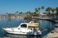 A pleasure boat for the entertainment of tourists stands in the port of Side