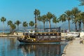 A pleasure boat for the entertainment of tourists stands in the port of Side