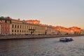 Pleasure boat on the Fontanka river at sunset Royalty Free Stock Photo