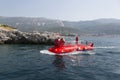 Pleasure boat in the form of a submarine off the coast of Budva, Montenegro.