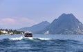 Pleasure boat on Lake Maggiore and the Italian Isola Bella Royalty Free Stock Photo