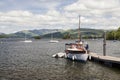 Pleasure boat moored at Boweness on Windermere, Lake Windermere. Royalty Free Stock Photo