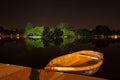 The pleasure boat moored in the night on IOR lake in Bucharest