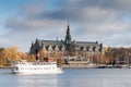 Pleasure boat runs along the rivers of Stockholm Royalty Free Stock Photo