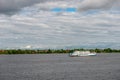 A pleasure boat sails along the Volga River Royalty Free Stock Photo