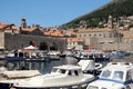 Pleasure boats in the bay of the old city of Dubrovnik in Croatia, Europe.