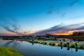 Pleasure boats and boats at dawn in the Bayou of lake Ladoga near the city of Novaya Ladoga Royalty Free Stock Photo