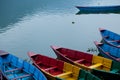 Pleasure boats at Fewa lake in Pokhara Nepal