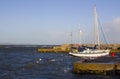 Pleasure boats on their moorings at Groomsport Harbor during a winter storm