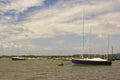 Pleasure boats on their moorings in the historic Bosham Harbour in West Sussex in the South of England