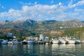 Pleasure boats and yachts at pier on promenade of Budva, Montenegro Royalty Free Stock Photo