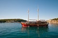 Pleasure craft boat in Adriatic sea Croatia, on excursion tour Royalty Free Stock Photo