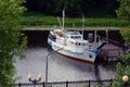 Pleasure ship at the confluence of the Kotorosl River and the Volga River in Yaroslavl, Russia