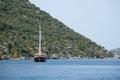 Pleasure tourist yachts sail near the island of Kekova in Turkey Royalty Free Stock Photo